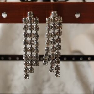 80's Style Dangle Earrings with rhinestones Water Fall Style